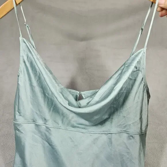 Victoria’s Secret Slip Dress Women's Large Green Satin Drape Neck Mini Y2K Party - Picture 3 of 13